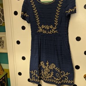 Blue Lucky Brand embroidered short sleeve cotton dress
